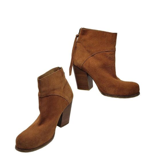 Sixtyseven Suede Ankle Booties 41 Rust Faux Stacked Wood Chunky Heel Boots Spain - Picture 1 of 13